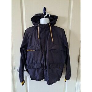 Vtg Izod Lacoste Windbreaker Men’s Large Dark Blue Yellow Full Zip Hood Hooded